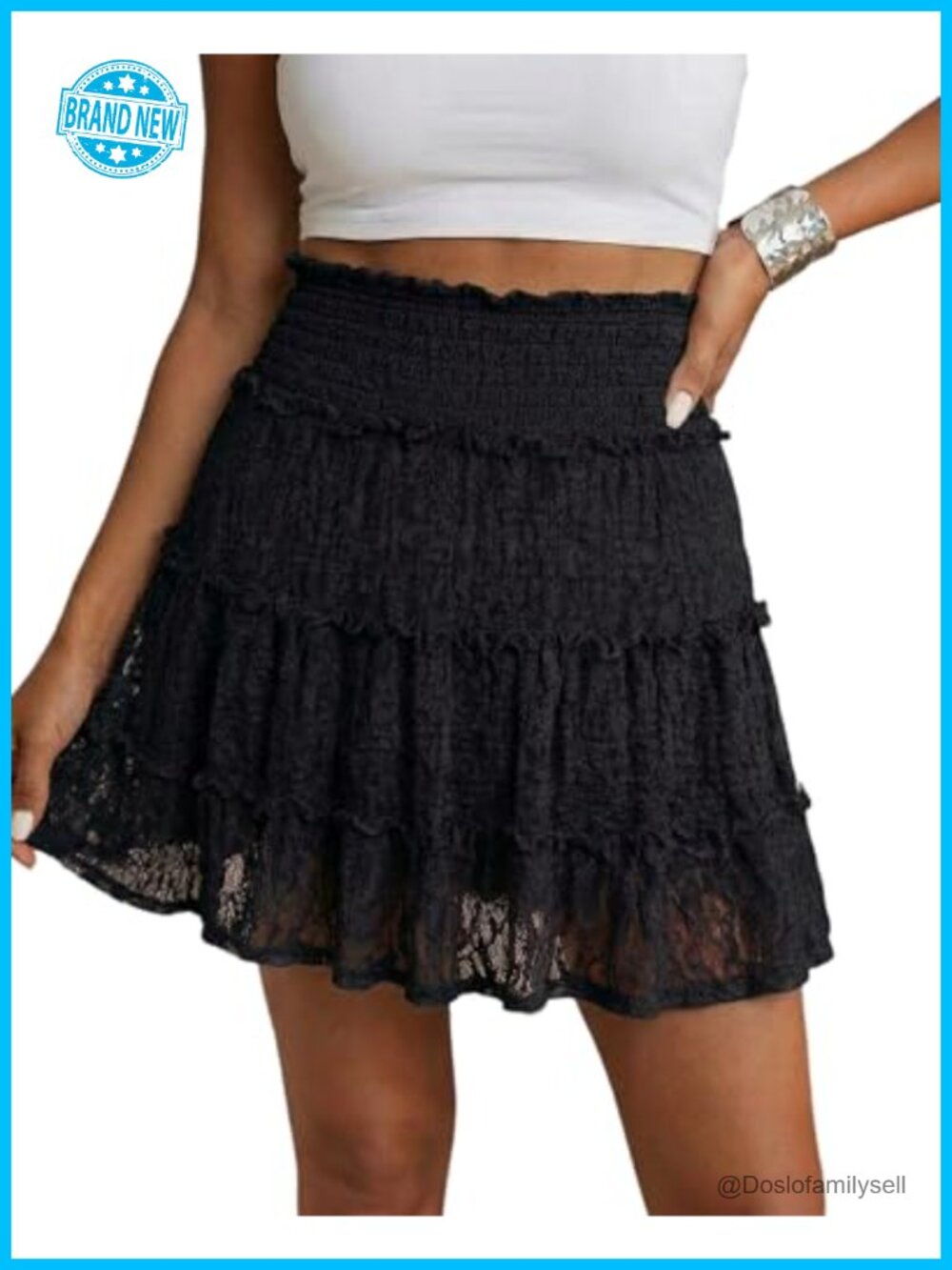 Womens Lace Mini Skirt High Waisted Flowy A-Line Skort with Shorts